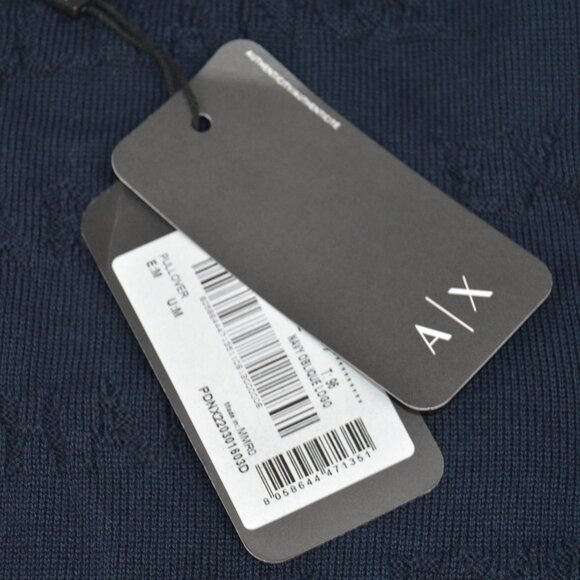 Armani Exchange Navy Oblique Logo Pullover Sweater Size Medium NWT - Picture 6 of 16